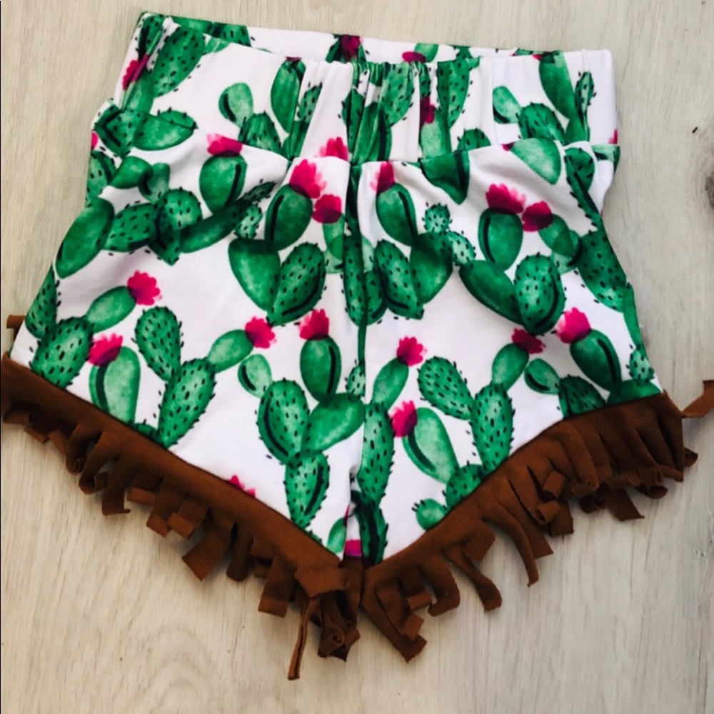 Baby Girls cactus bummies , fringe shorts, cute
